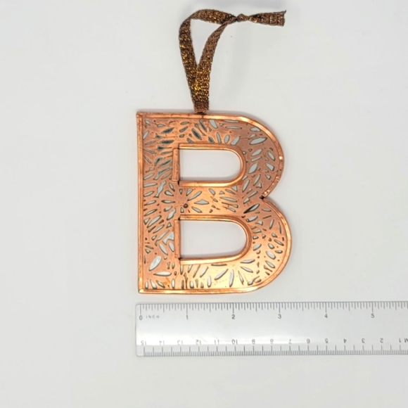B Initial Holiday Ornament or Gift Tag - Gold/Brass Tone Metal over mirror back - Picture 8 of 11